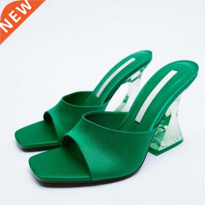 2021 Latest Summer and Autumn Women's Green shoes Silky Wide