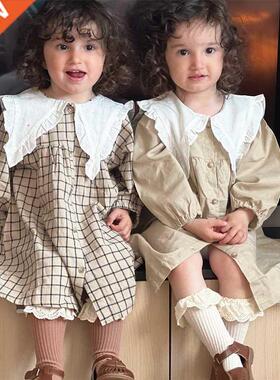 Baby Girls Dress Casual Plaid Clothes Summer 2022 New Korean