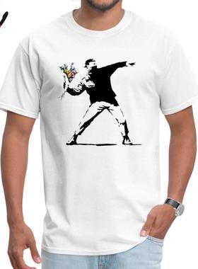 Swag Banksy Flower Thrower T Shirts 100% Cotton Fabric Men T