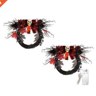 Halloween Skeleton Head and Berry Wreath Artificial Large Wr