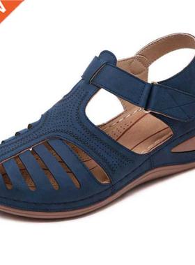 2021 New Women Sandals Vintage Wedge Sandals Buckle Casual S