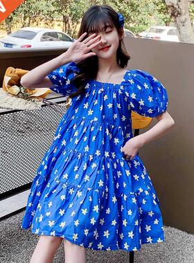 20222 new suer girls' exotic sunflower dress short sleeve