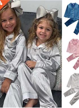 2pcs Infant Baby Boy Girl Pajamas Silk Satin Top Pant Long s