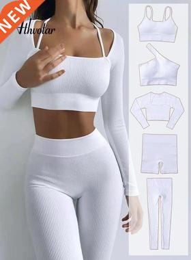 ATHVOTAR Women Yoga Set Seamless Ribbed Set Sports Bra Worko