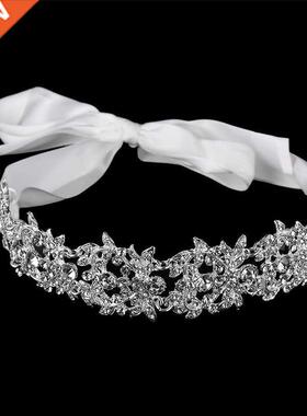 Handmade Crystal Flowers Ribbon Bridal Headband Tiara Crown