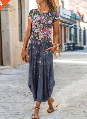 New women's plus size beach holiday party dress 印花拼接长裙