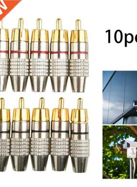 10pcs Gold RCA Male Adapter Non Solder Connector for Audio V