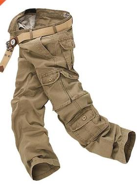 Men's Overalls Army Cargo Pants Straight Multi-pockets Baggy