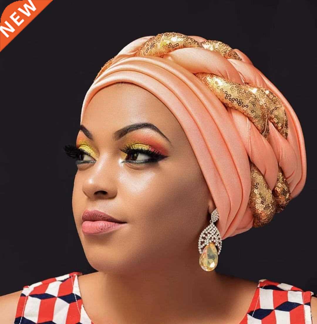 Latest African sequined turban hat Auto Geles Aso Okefor Wom