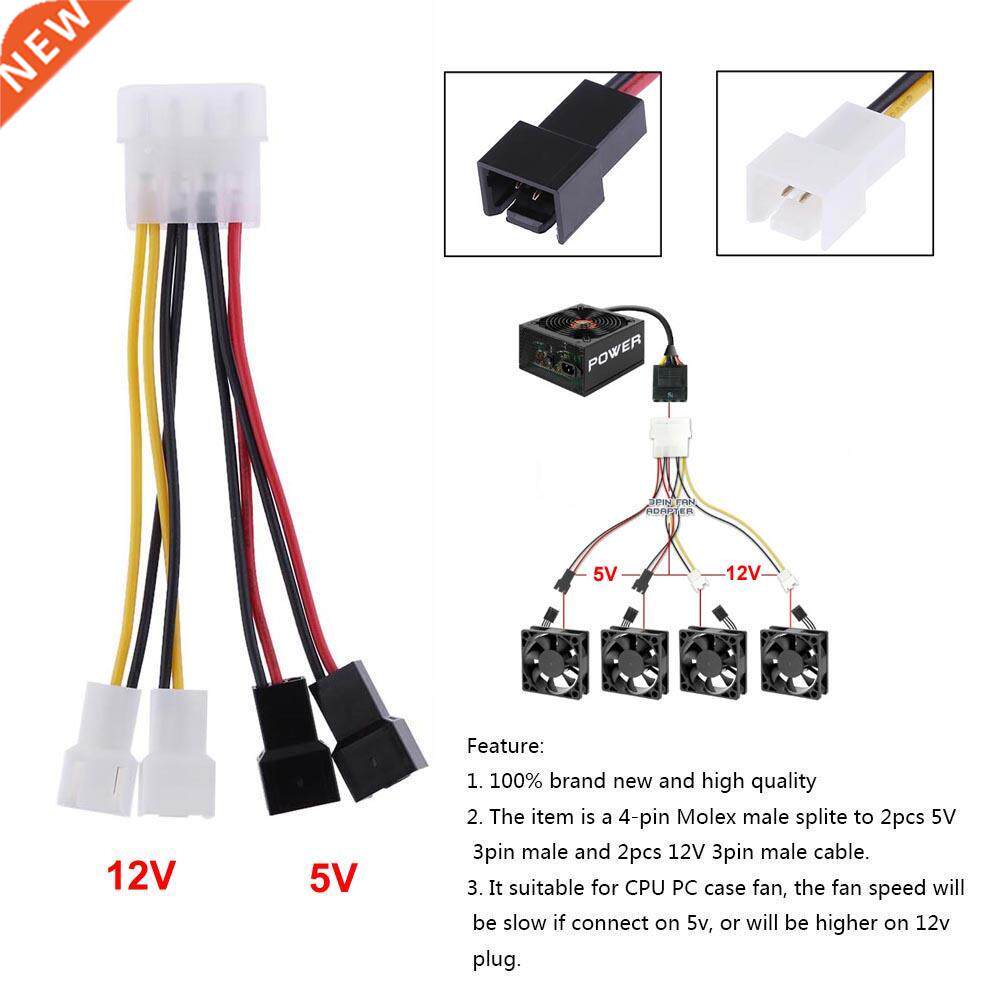 1Pcs 4-Pin Molex to 3-Pin Fan Power Cable Adapter Connector