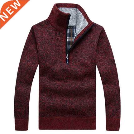 Autumn Men's Thick Warm Knitted Pullover Solid Long Sleeve T