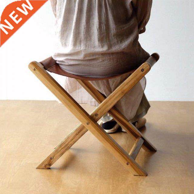 Portable Folding Chairs Bamboo Wood Leather Chair Leather Ma