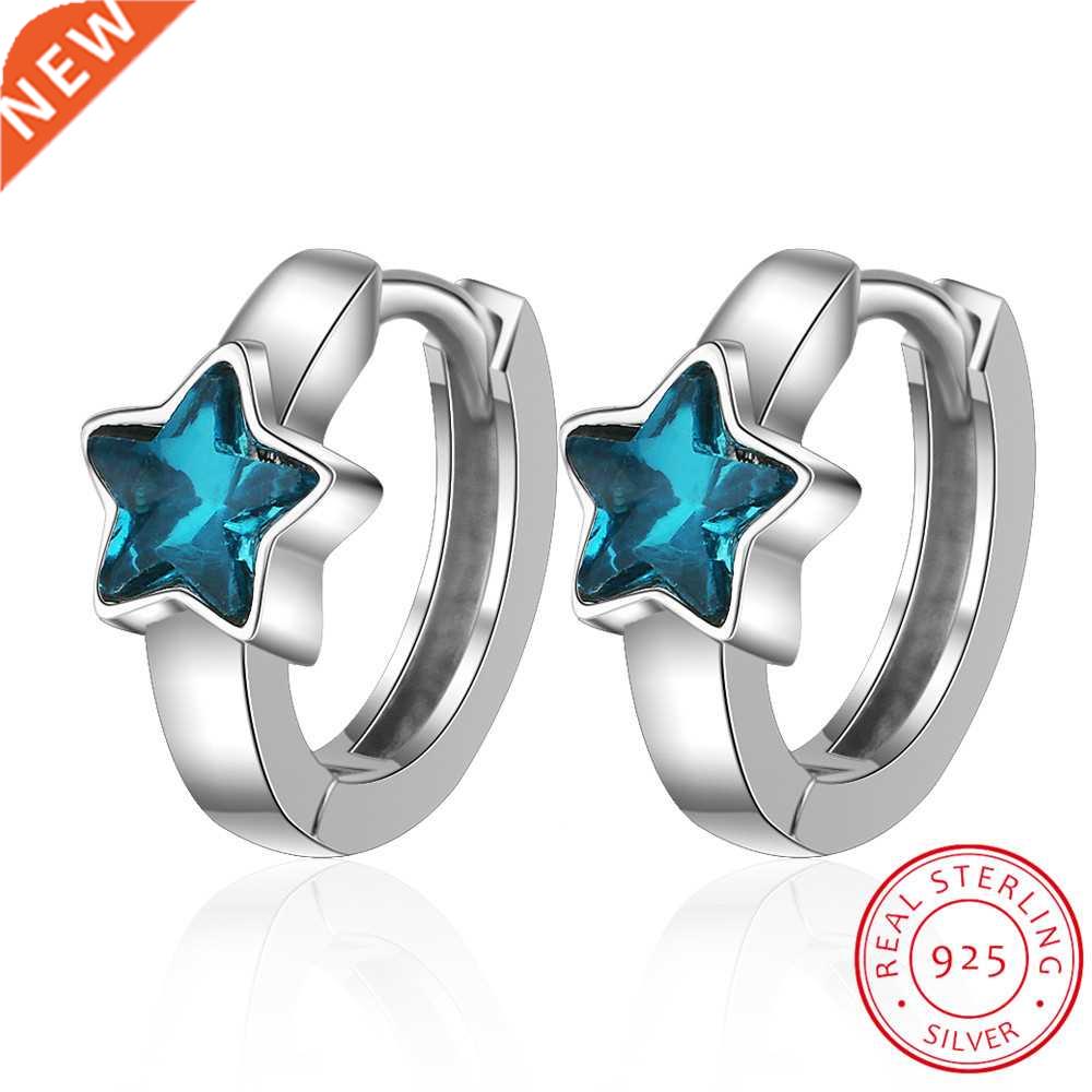 Baby Princess 925 Silver Blue Crystal Cute Star Hoop Earring