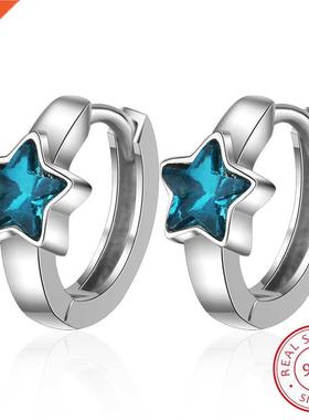 Baby Princess 925 Silver Blue Crystal Cute Star Hoop Earring