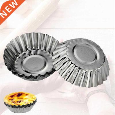 6pcs Reusable Silver Stainless Steel Cupcake Egg Tart Mold C
