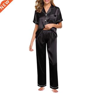 Womens Silk Satin Pajamas Pyjamas Set Sleepwear Pijama Pajam