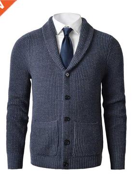 Men	s Shawl Clar Cardigan Sweater Slim Fit Cable Knit But