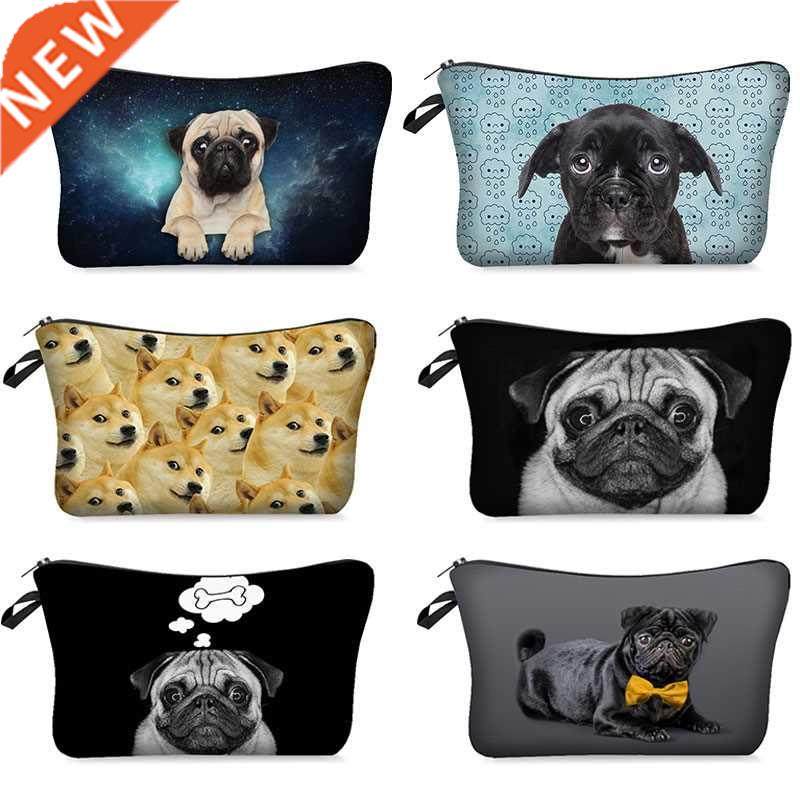 D Pug Dog Printed Cosmetic Bags Dogs Pattern Cute for Makeu