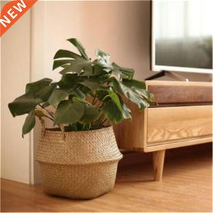 Wicker Handle Round Basket Seagrass Folding Natural Rattan