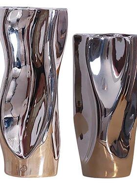 1Pcs Creative Silver Ceramic Vase Simple Living Room Dining