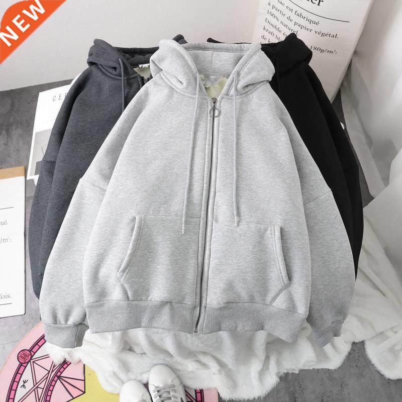 Solid Oversized Hoodie Zipper Woman Clothes Winter Plus Velv