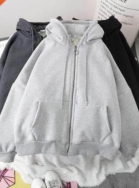 Solid Oversized Hoodie Zipper Woman Clothes Winter Plus Velv