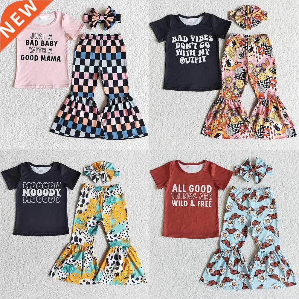 hot sale kids designer clothes girls bell pants sets fashion