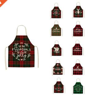 Christmas Design Apron Retro Plaid Printing Kitchen Apron Co