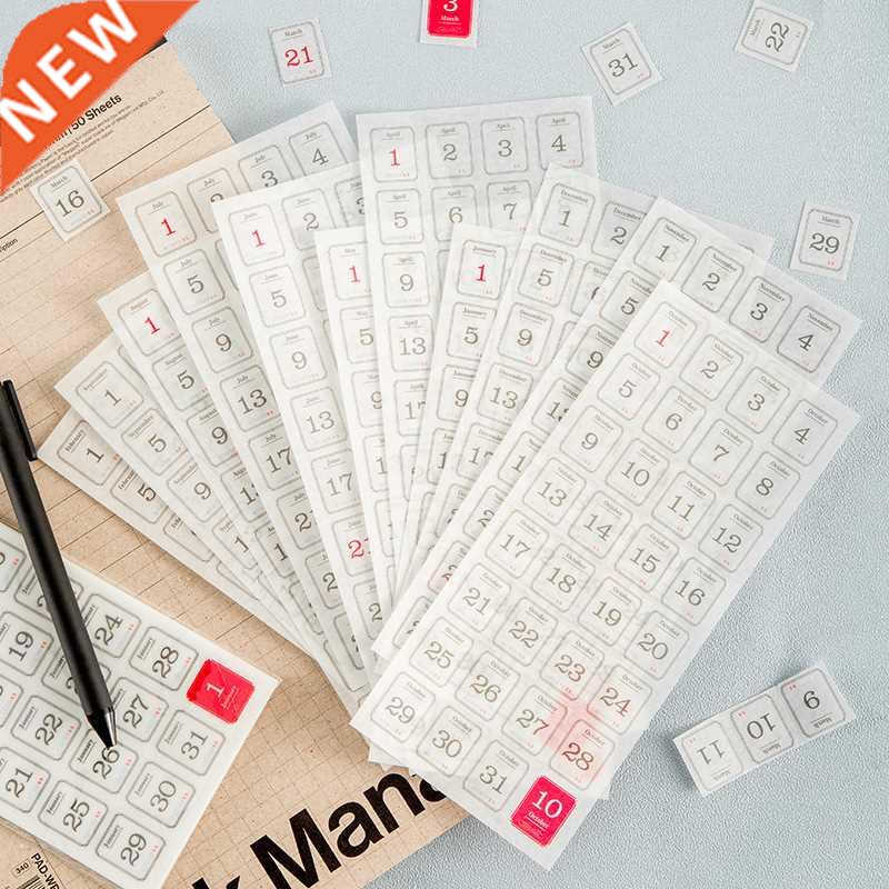 12pcs 365 Days Self Adhesive Mini Diy Paper Monthly Calendar