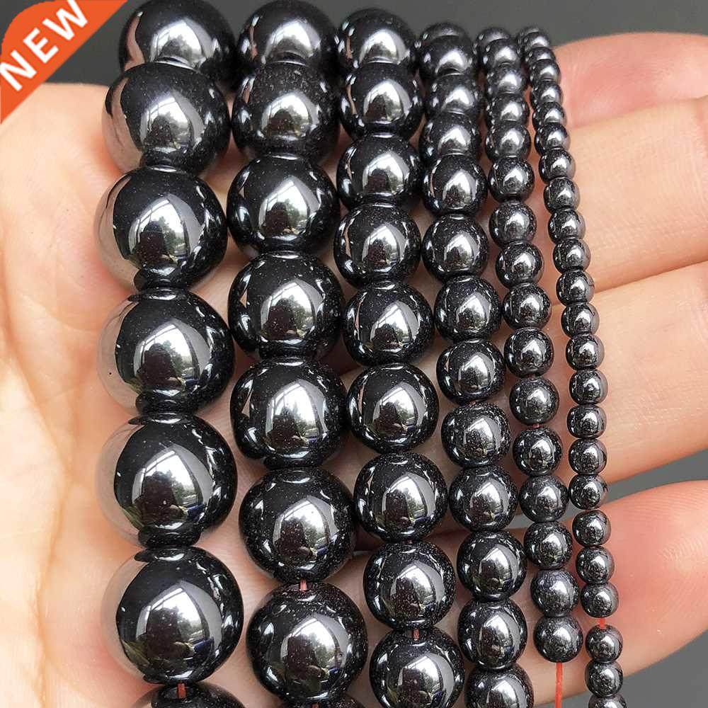 natural black hematite stone round loose spacer beads for di