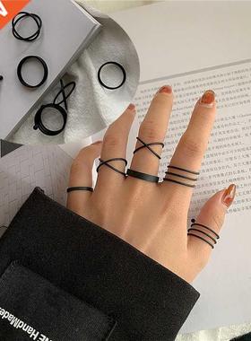 6Pcs/set Punk Finger Rings Minimalist Smooth Gold/black Geom
