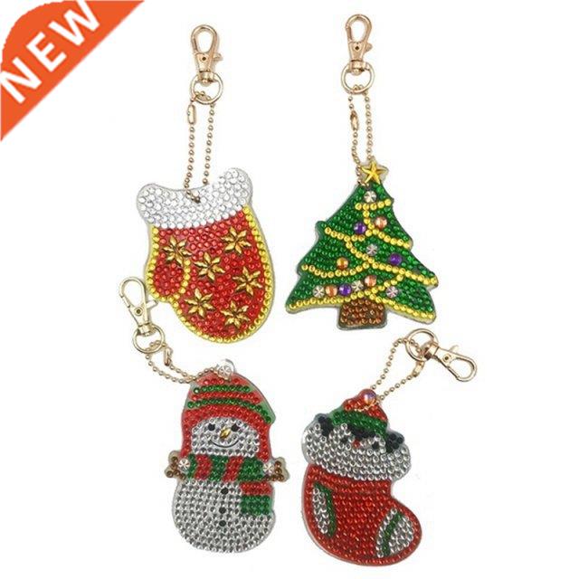4PCS Diamond Painting Christmas Keychains Kit for Adults Kid