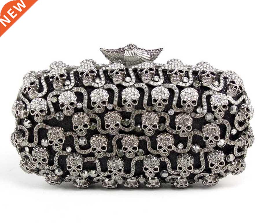 XIYUAN skull Women White Crystal Clutch Purses and Handbags