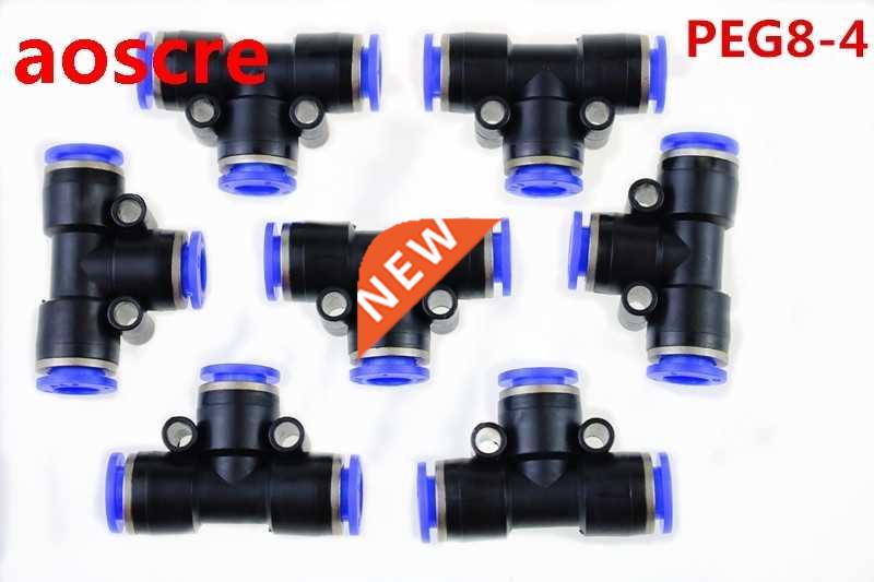 10pcs PEG 8MM - 4MM Pneumatic Unequal Union Tee Quick Fittin