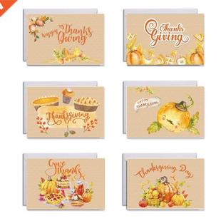 Set of 6 Thanksgiving Cards with Envelopes Stickers Pumpkin