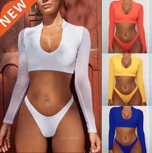 Beach neck long high swimwe women sleeve pieces Two