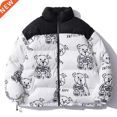 Men's Women Winter Warm Jacket Thick Coat Patchwork Cartoon