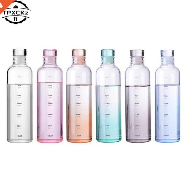 500/650ml Large Capacty Glass Bottle Wth Tme Marker Cover