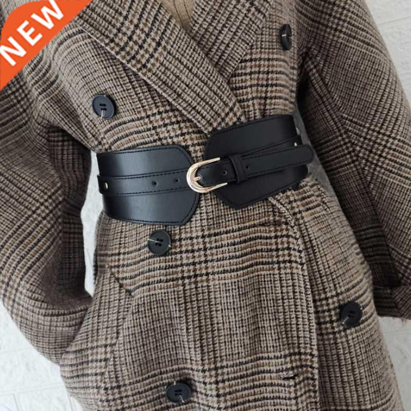 Luxury ladies wide belt elastic vintage buckle leather wide