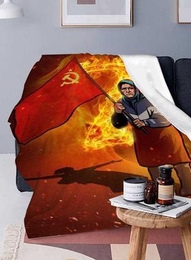 Ukrainian grandma holding theFlag Of The Soviet Union Blanke