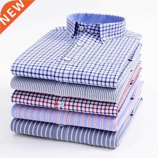 Oxford Spinning Casual Mens Sleeve Plaid Long Shirt Striped
