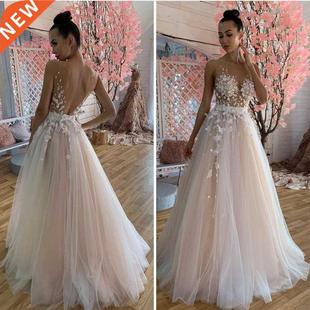 Wedding Dress Flowers For Women A-Line Deep V-Neck Appliques