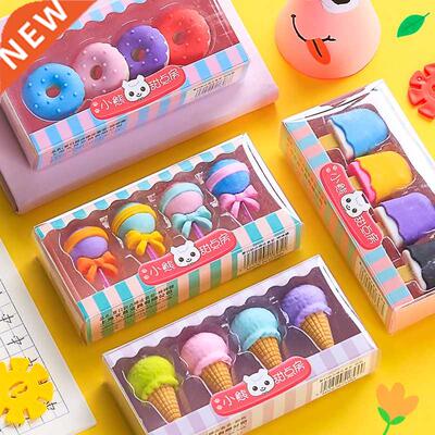 4pcs Yummy Dessert Erasers Set Mini Lollipop Icecream Popsi