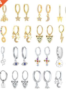 CANNER Hoop Earrings Black Panther Moon Star Cross 925 Sterl