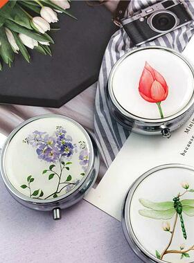 New Stainless Medicine Organizer Portable Three Grid Flower