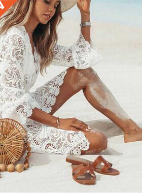 Beach Mini Dress Women Lace Hollow Crochet Bikini Cover-ups