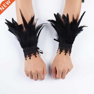 Punk Gothic Gloves Feather Wrist Cuff Carnival Stage Show Sh