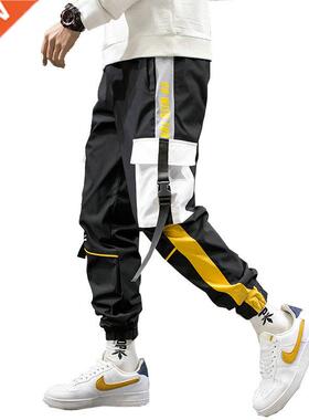 Streetwear Men Black Joggers Pants 2022 Mens Big Pockets Rib