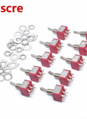 10pcs Mts-203 Red 6 Pin ON-OFF-ON 6 mm Thread DPDT Locking M