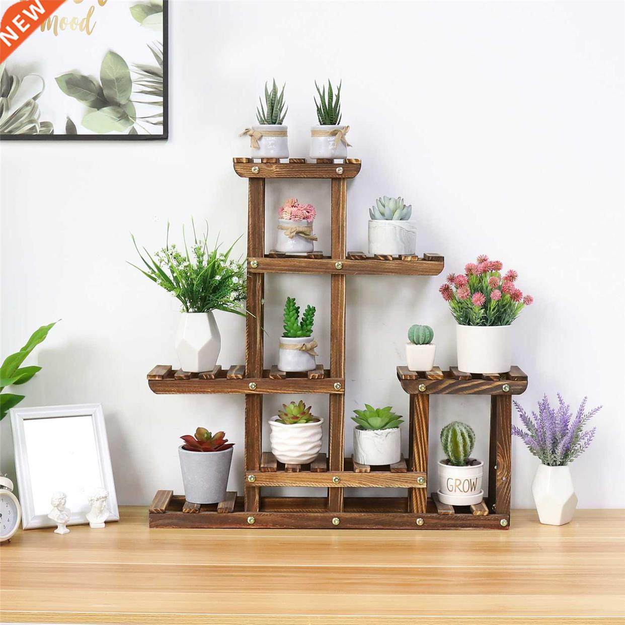 Multi-tiered Plant Stand 6 Tiers Pine wood Succulent Pots Pl